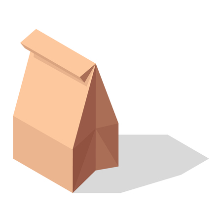 Shopping box for food. Flat vector shop product basket paper pack. Shop product pack retail store shopping supermarket plastic paper handle basket. Fast food or take outのイラスト素材