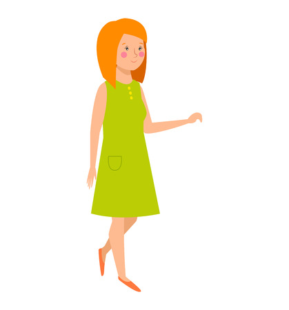 Illustration caucasian teenager staying girl. Young girl vector character and cute modern adult girl. Beautiful happy woman and conversation smiling pretty girl. Adult teen.のイラスト素材