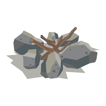 Firewood fireplace for bonfire stack vector stone material. Firewood stacked stones blocks. Firewood bonfire stack energy industry. Fireplace stack vector illustration isolatedのイラスト素材