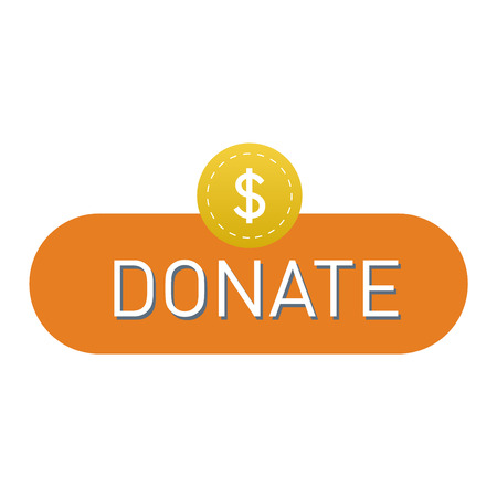 Vector donate concept hand and money button in flat style. Donation gift charity, isolated web donate button design sign contribute. Money giving symbol donate button signのイラスト素材