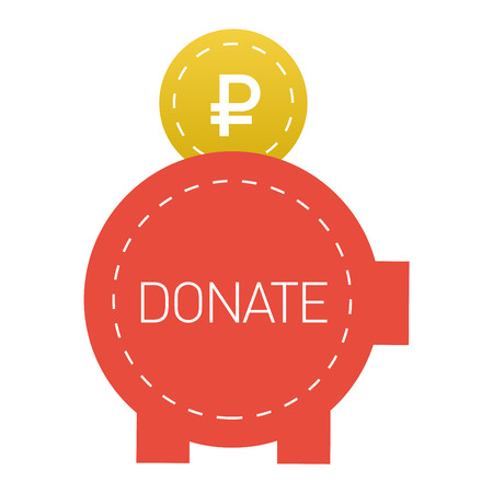 Vector donate concept hand and money button in flat style. Donation gift charity, isolated web donate button design sign contribute. Money giving symbol donate button signのイラスト素材