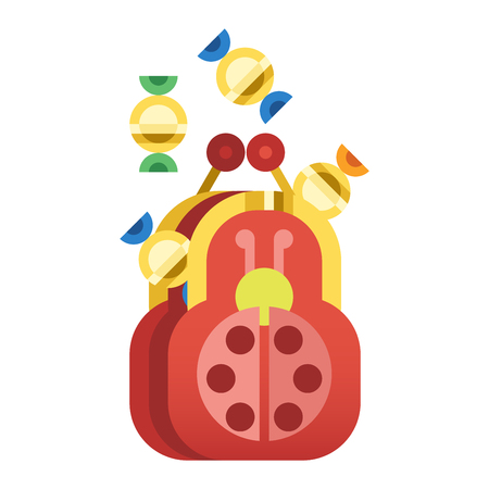 Purse wallet icon with money shopping. Shopping buy change business currency purse wallet. Financial payment bag accessory object purse trendy wallet vector.のイラスト素材