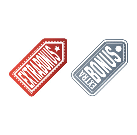 Super and extra bonus banner text in color drawn label, business shopping concept vector. Internet promotion shopping extra bonus label button. Extra bonus label button advertising discount marketing.のイラスト素材