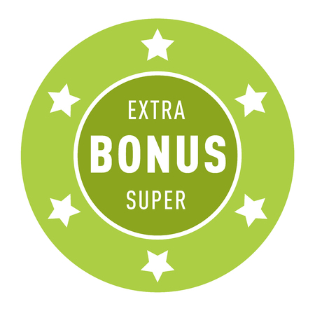 Super and extra bonus banner text in color drawn label, business shopping concept vector. Internet promotion shopping extra bonus label button. Extra bonus label button advertising discount marketing.のイラスト素材