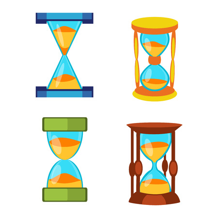 Sandglass icons set, time hourglass, sand clock flat design history second old object. Vector illustration sand clocks hourglass timer hour minute watch countdown flow measure.のイラスト素材
