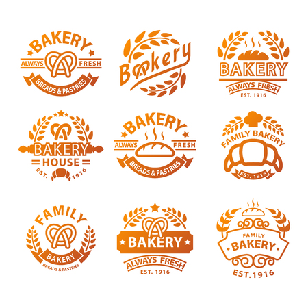 Bakery badgesand logo icon thin modern style vector collection set. Retro bakery labels, logos and badges icons. Bakery badges design elements isolated on white backgroundのイラスト素材