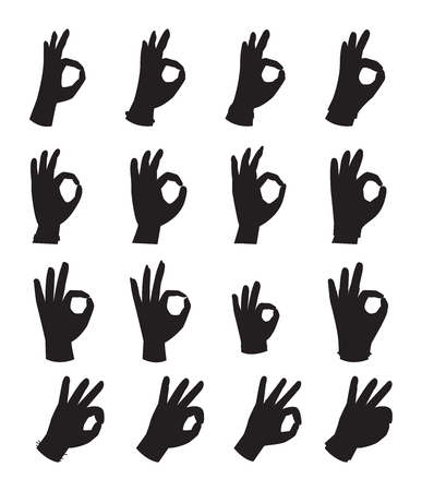 Ok hands success gesture and okey hands yes agreement. Okey hands signal business human agree. Best approval accept. Silhouette of hands showing symbol of all okのイラスト素材