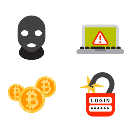 Internet security safety icons. Virus attack vector icons. Internet data protection security. Technology cloud network icons. IT security concept icons infographic design elements. Cyber crimesのイラスト素材