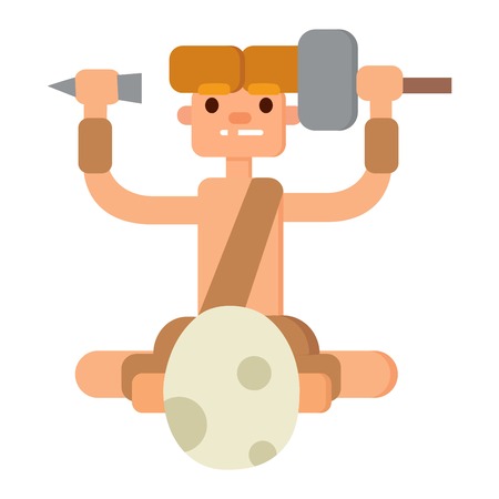 Caveman primitive stone age cartoon neanderthal people. Caveman cartoon action neanderthal evolution vector. Stone age people vectorのイラスト素材