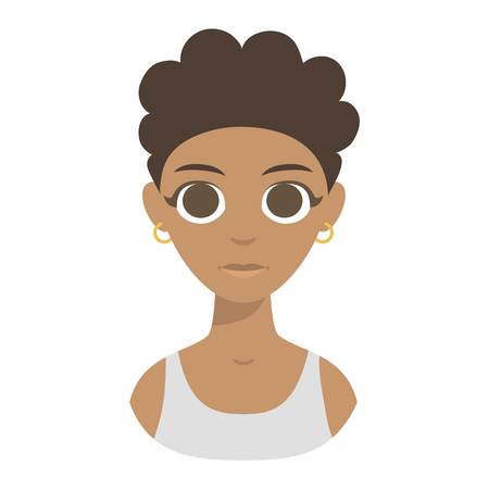 Portrait of afro american girl isolated on white. Diversity people one youth woman afro american boy vector character. Afro american ethnicity woman adult faceのイラスト素材