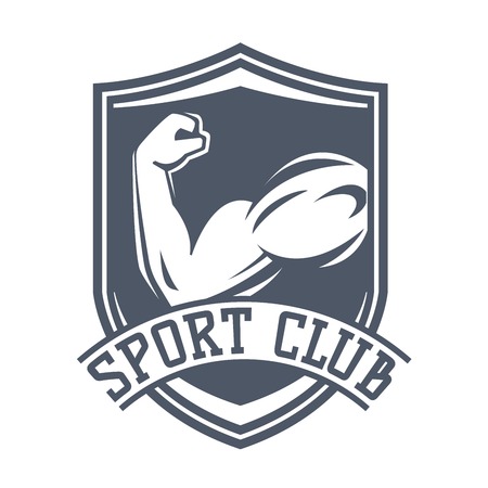 Gym fitness emblem, label, badge logo and design element. Gym fitness logo muscle body weight bodybuilding. Strong people club vector gym fitness logo icon badgeのイラスト素材