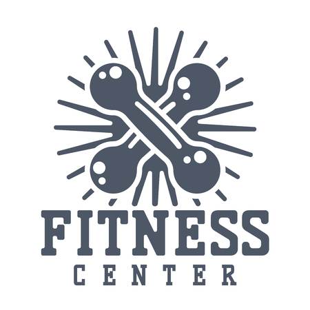 Gym fitness emblem, label, badge logo and design element. Gym fitness logo muscle body weight bodybuilding. Strong people club vector gym fitness logo icon badgeのイラスト素材