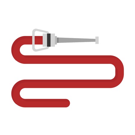 Rolled up red fire fighting hose with coupler and firehose nozzle, firehose isolated on white background. Safety equipment water pressure firehose and extinguisher fighter symbol vector firehose.のイラスト素材