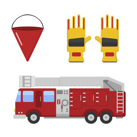 Fire truck safety department and fire truck siren transport vector. Detailed illustration of fire...