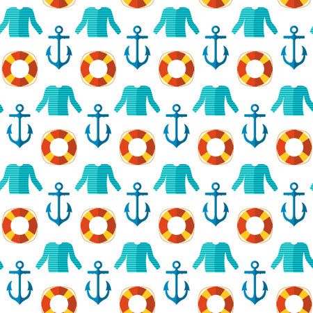 Seamless vector patterns with nautical elements wave collection paper. Ocean sea vector blue texture...