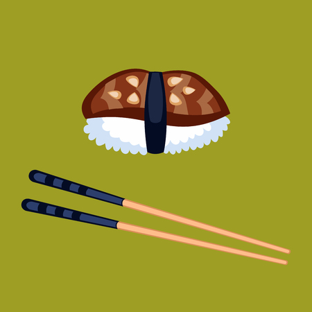 Sushi roll icon food and japanese gourmet seafood. Traditional seaweed fresh raw food vector illustration. Asian cuisine restaurant wasabi delicious.のイラスト素材