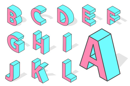 Isometric alphabet font isolated vector.のイラスト素材