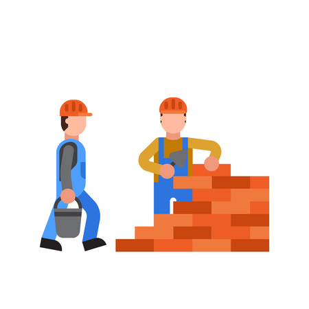 Construction workers vector builder characters group.のイラスト素材