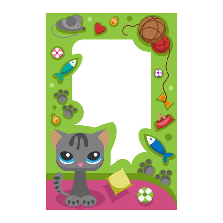 Cute happy birthday border cat photo frame vector illustration.のイラスト素材