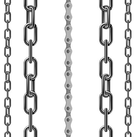 Chains link strength connection vector seamless pattern of metal linked parts and iron equipment protection strong sign shiny design background.のイラスト素材