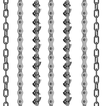 Chains link strength connection vector seamless pattern of metal linked parts and iron equipment...
