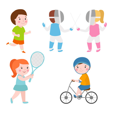 Young kids sportsmens future roller skates gymnastics isolated on white and children young winners after sport school team players vector illustration.のイラスト素材