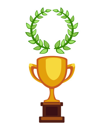 Vector trophy champion cup flat icon. Winner award and victory prize. Sport success and best win golden leadership award competition illustration.のイラスト素材