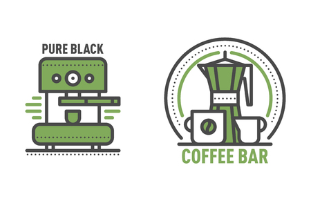 Coffee badge logo food design thin line lettering for restaurant, cafe menu coffee house and shop element beverage label sticker vector illustration.のイラスト素材