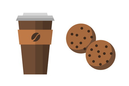 Take out coffee drink cup and cookies vector illustration.のイラスト素材