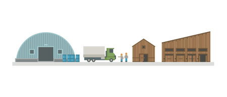Warehouse logistic buildings vector illustration.のイラスト素材