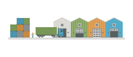 Warehouse logistic buildings vector illustration.