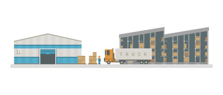 Warehouse logistic buildings vector illustration.のイラスト素材