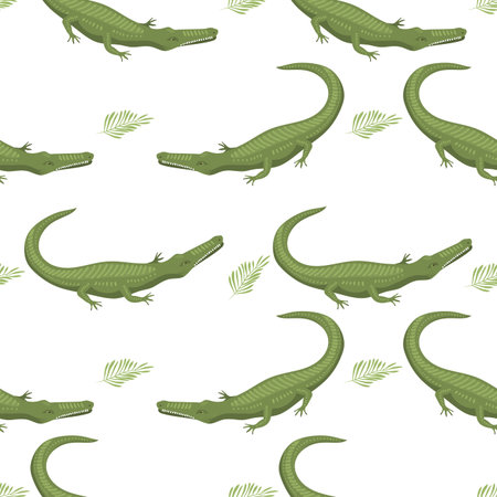 Cartoon green crocodile danger predator and australian wildlife river reptile carnivore alligator with scales teeth flat vector illustration.のイラスト素材