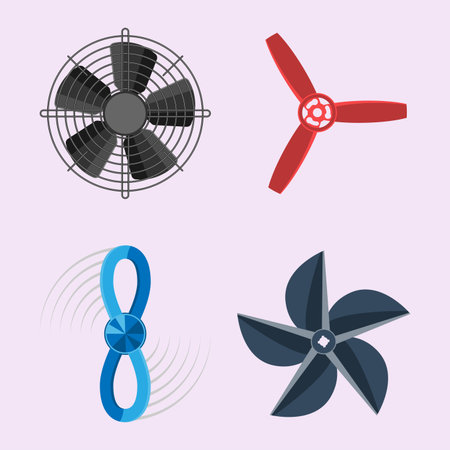 Propeller fan vector illustration fan propeller wind ventilator equipment air icon blower cooler set rotation technology power object circle rotateのイラスト素材
