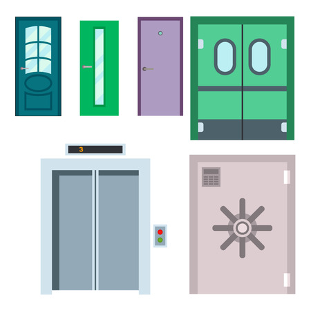 Doors isolated vector illustration entrance doorway home house interior exit design architecture entry set enter object front wooden handle closeのイラスト素材