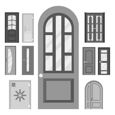 Doors isolated vector illustration entrance doorway home house interior exit design architecture entry set enter object front wooden handle closeのイラスト素材