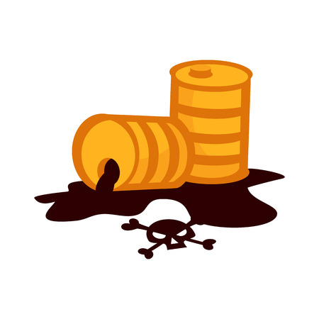 Oil drum container liquid cask storage rows of steel barrel capacity tank and natural production station extracting cartoon beverage box vector illustration.の写真素材