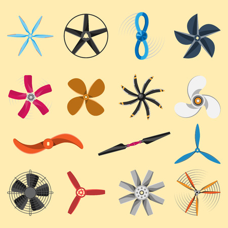 Propeller fan vector illustration fan propeller wind ventilator equipment air icon blower cooler set rotation technology power object circle rotateのイラスト素材