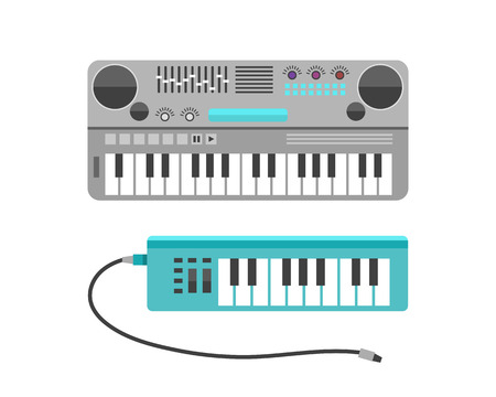 Vintage synthesizer musical equipment flat design vector illustration and classical white black.のイラスト素材