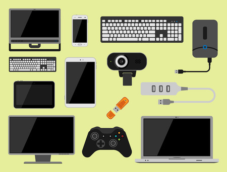 Electronic gadgets icons technology electronics multimedia devices everyday objects.のイラスト素材