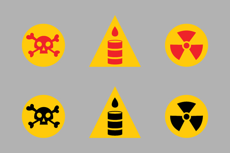 Prohibition signs set oil industry production vector yellow red warning danger symbol forbidden safety information and protection no allowed caution information.のイラスト素材