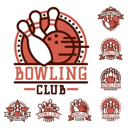Vector bowling emblem and design element logotype template badge item design for sport league teams success equipment champion illustration.のイラスト素材
