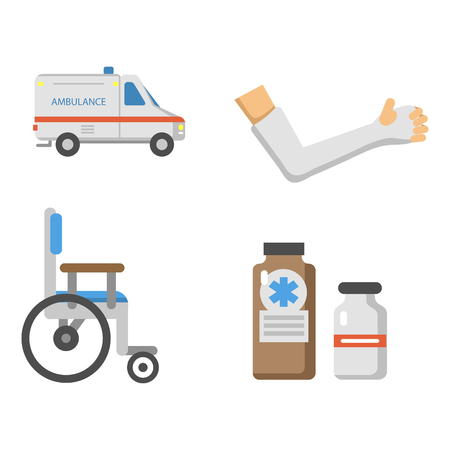 Medical icons set care ambulance hospital emergency human pharmacy vector illustration.のイラスト素材