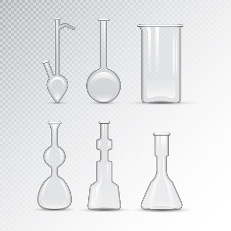 Chemical laboratory 3d lab flask glassware tube liquid biotechnology analysis and medical scientific equipment vector illustration.のイラスト素材