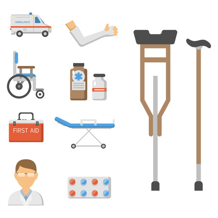 Medical icons set care ambulance hospital emergency human pharmacy vector illustration.のイラスト素材