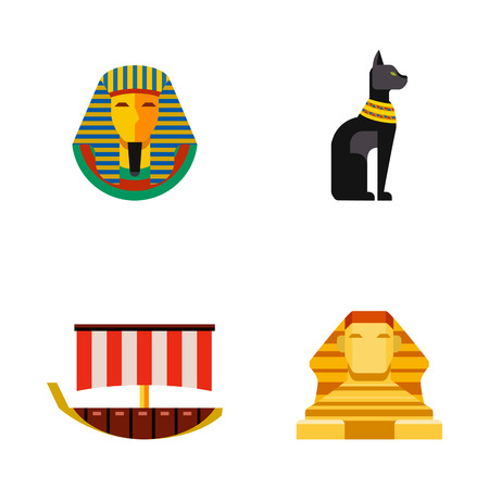Set of vector flat design egypt travel icons culture ancient elements illustration.のイラスト素材