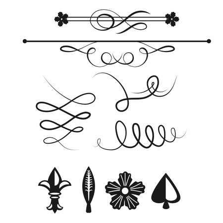 Collection of vector dividers calligraphic style vintage border frame design decorative illustration.のイラスト素材