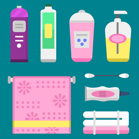Bath equipment icons modern shower colorful illustration for bathroom interior hygiene vector design.のイラスト素材
