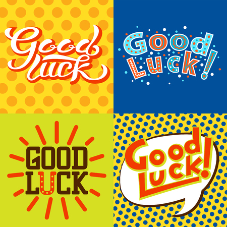 Good luck text farewell vector lettering with lucky phrase background greeting typography.のイラスト素材