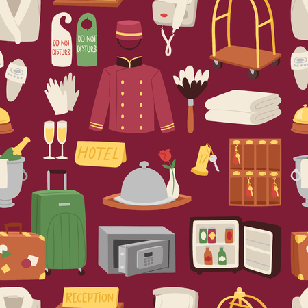 Hotel or accommodation icon set travel symbol service reception luggage seamless pattern vector illustrationのイラスト素材